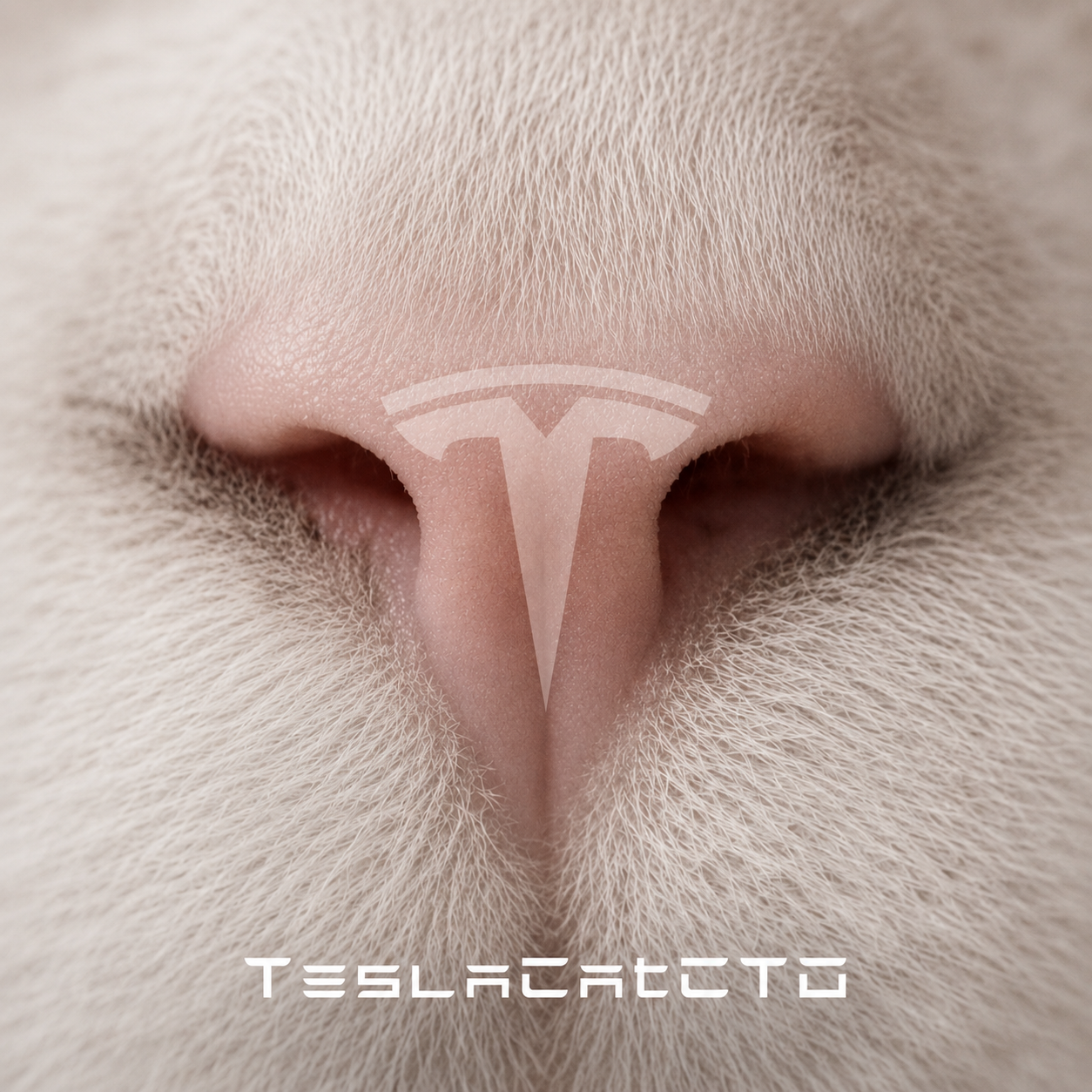 Macro view of a cat nose revealing the visual origin of Tesla Cat